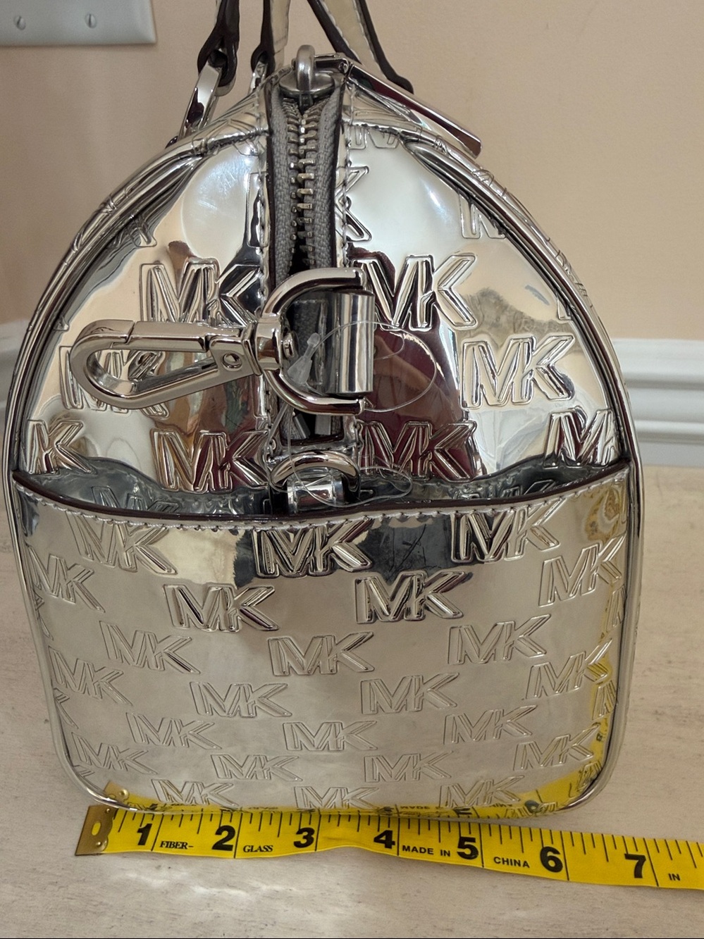 Michael Kors Mason Metallic Silver MK Monogram Satchel - Picture 9 of 10
